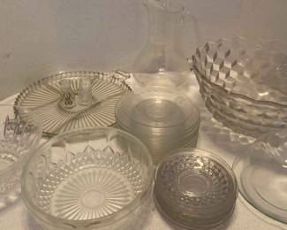 Etched Glassware Bowls, Punch Bowl With Ladle And Cups, Plates, Pitchers