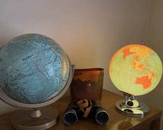 Two Old Globes And Binoculars