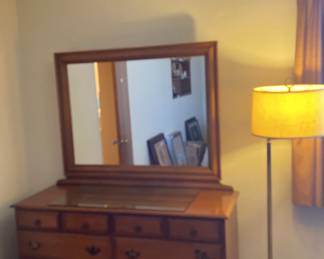 Wood 10 Drawer Dresser With Mirror And Floor Lamp