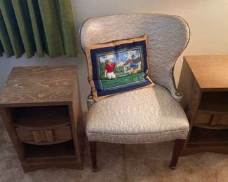 Unique Vinyl Chair And Two End Tables Nightstands