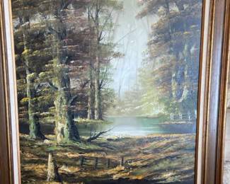 Large Framed Matted And Signed Oil Painting Of Fall Time