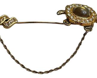 Amazing Gold Tone Rhinestone Turtle