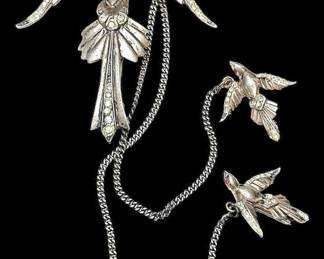 Amazing Sterling Silver Bird Family Brooch