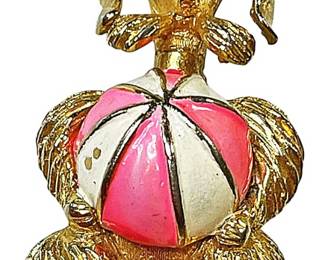 Puccini Poodle wPink White Ball Brooch