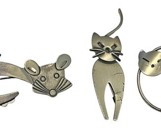 Sterling Silver Cat Brooches
