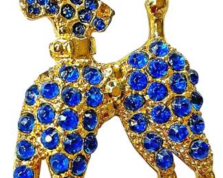 Blue Rhinestone Poodle Brooch
