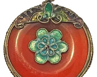 Antique Cloisonne Enamel Sterling Pendant
