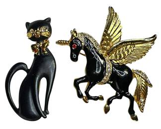 Black Enamel Rhinestone Brooches
