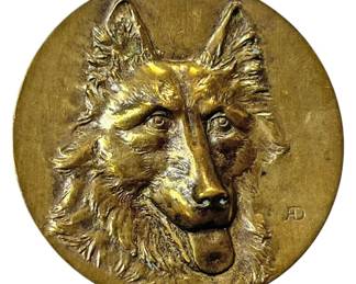 Bronze Canine Head Medal Signed JD