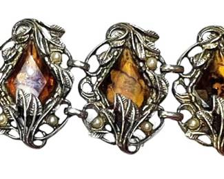 Heavy Victorian Revival Bracelet wAmber
