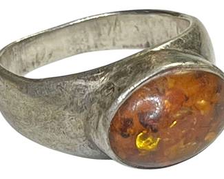 Sterling SIlver Amber Stone Ring