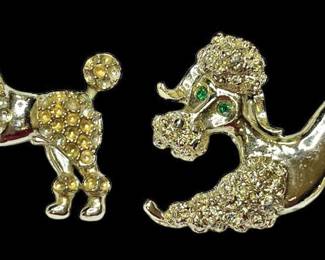 Two Rhinestone Poodle Brooches