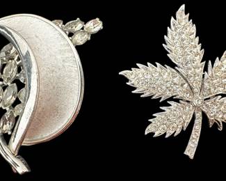 2 Silver Tone Rhinestone Brooches