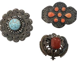 3 Vintage Faux Stone Brooches