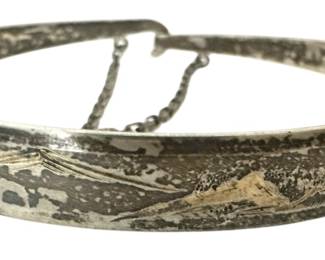 Etched Silver Bangle Bracelet