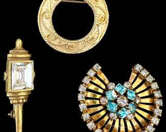 Three Signed Gold Tone Brooches