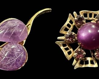 2 Small Gold Tone Gem Pins