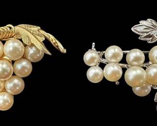 Two Faux Pearl Cluster Brooches