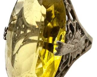 Silver Ring with Large Yellow Stone