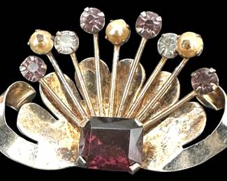 Sterling Silver Rhinestone Brooch