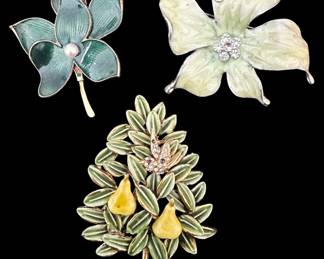 Three Green Enamel Brooches