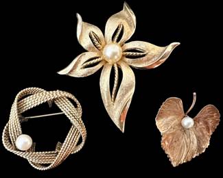 Three Signed Gold Tone Brooches