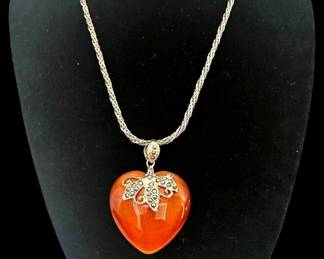 Orange Heart Pendant Necklace