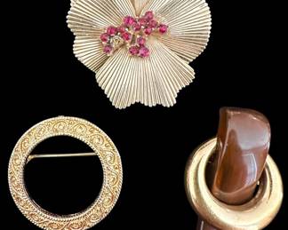 Three Gold Tone Trifari Brooches