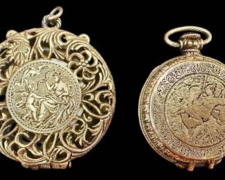Two Gold Tone Locket Pendants