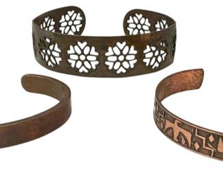 Three Copper Cuff Bracelets