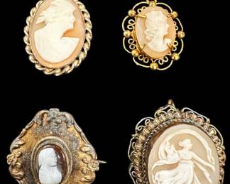 Four Small Cameo Pendants Pins