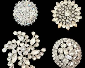 Four Rhinestone and Beaded Brooches