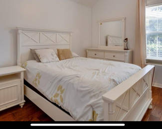 White Full-size bedroom set with study desk night stand, dresser, chest of drawers