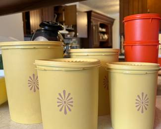 There is a ton of vintage Tupperware at this sale! Yellow, green, orange, etc 