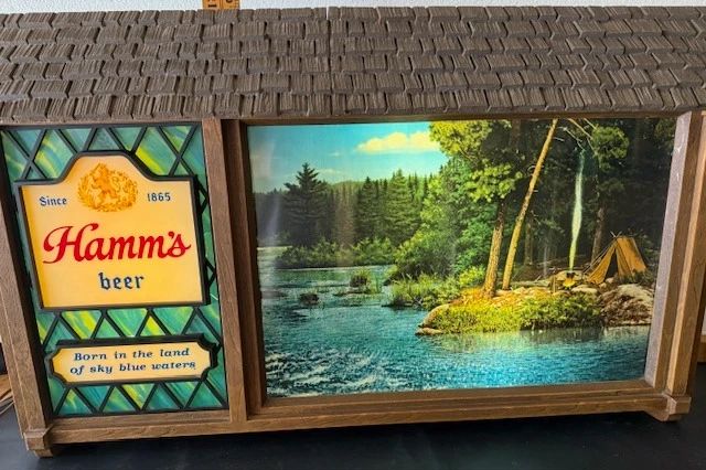 Vintage Hamms Beer sign. In great working condition. More pics on the link https://modestlambestatesales.hibid.com/
