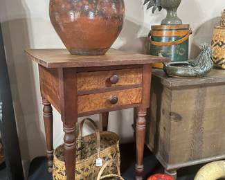 Two Drawer Stand, Redware Jar, Cherokee Basket