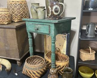 Painted One Drawer Stand, Stoneware