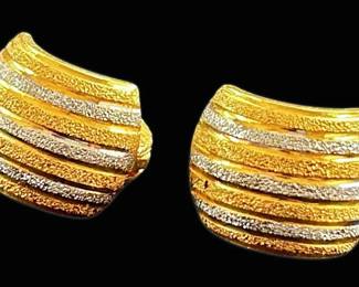 22k Gold Huggie Earrings w 14k Gold Clasps 3.67g