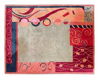Contemporary Abstract Wool Rug in Red Green 9.5 x 7.5 ft