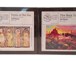 NEW Nautilus Wooden Jigsaw Puzzles, Set of 2 Alphonse Mucha Stephen Morath