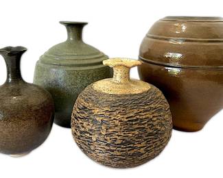 Four Ceramic Pottery Vases in Brown Green