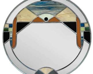 010 Al Sievers Round Stained Glass Mirror, Signed
