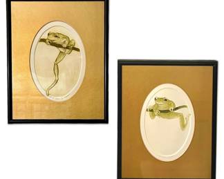 Original S. Hydell Vintage Frog Art Two 10 x 8 Frames