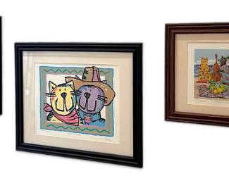 Vintage Huesso Kitty Slickers More Signed Numbered Cat Prints 3 Total
