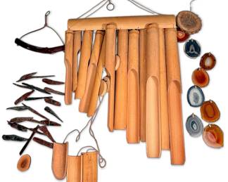 Three Wind Chimes Obsidian Needles, Bamboo, Agate
