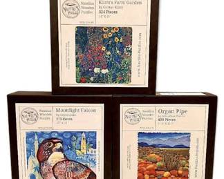 Nautilus Wooden Jigsaw Puzzles, Set of 3 Moonlight Falcon, Klimts Farm Garden, More