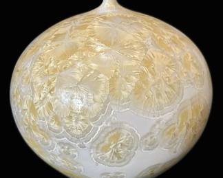 Signed Pottery Vase with White Crystalline Glaze