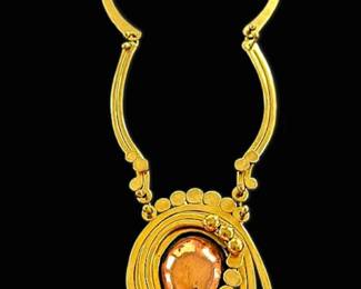 Vintage Brass Modernist Necklace Signed