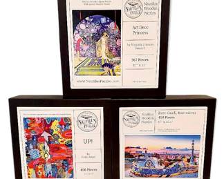 Nautilus Wooden Jigsaw Puzzles, Set of 3 Parc Guell, Barcelona, Art Deco Princess, More