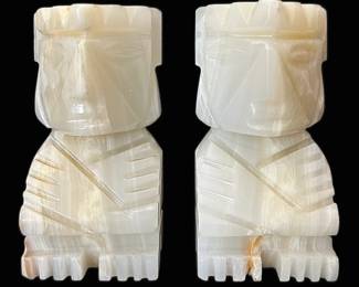 Mayan Style Carved Onyx Bookends